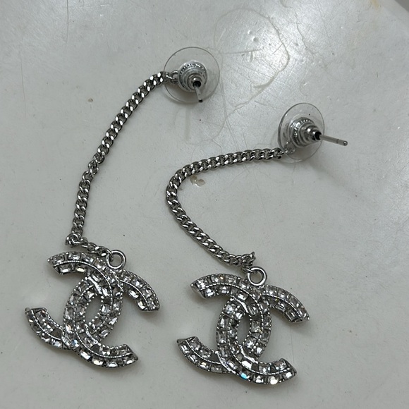 CC baguette drop earrings metal w/ crystals - Picture 2 of 2